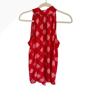 NWT Red J. Crew Diamond‎ Geo Halter Neck Sleeveless Tie Back Blouse Top Size 0